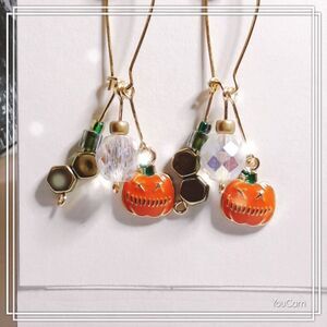 Artisan Earrings 01p# Pumpkin earrings Czech glass fringe earrings Orange dangle